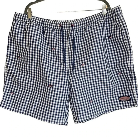 Vineyard Vines Blue White Checker Print Swim Trunks Size XXL - Picture 1 of 6
